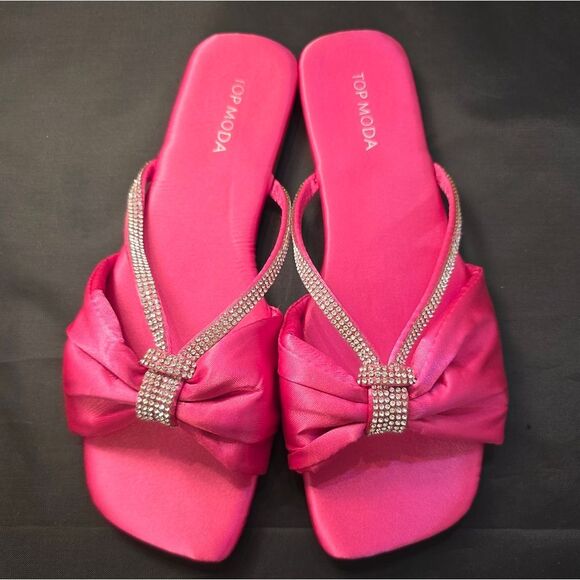 BRABD NEW TOP MODA BOWNOT RHINESTONE SATIN SQUARE TOE SANDAL G1 - Picture 3 of 16